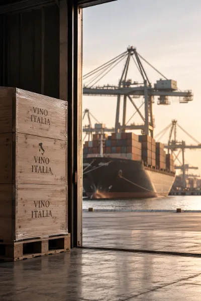 Vino italiano destinato ai mercati internazionali.